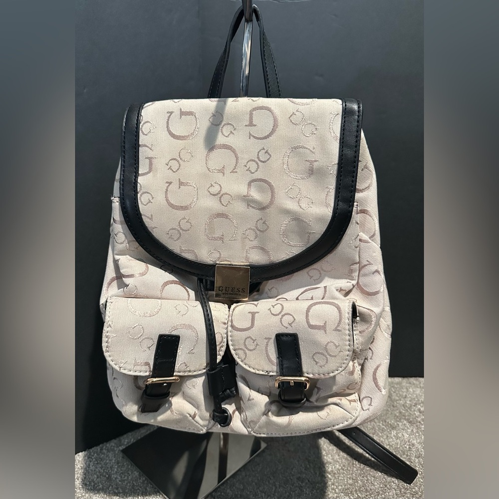 Guess Beige and Black Logo Backpack